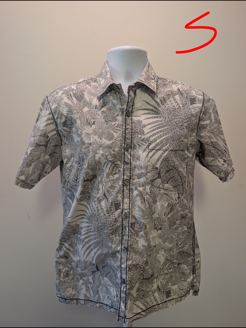 Tori Richard Short Sleeve Floral Tropical Print Shirt - Gray and White